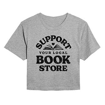 Juniors' Support Your Local Bookstore Cropped Tee