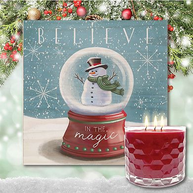COURTSIDE MARKET Believe Snow Globe Wall Art & Hot Cocoa 13.5-oz. Scented Candle Jar Set