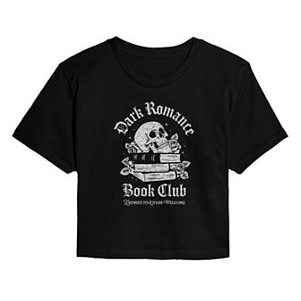 Juniors' Romance Book Club Distressed Cropped Tee