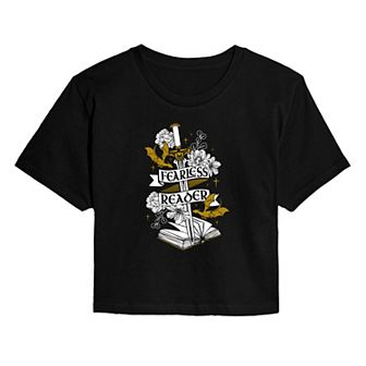 Juniors' Fearless Reader Graphic Cropped Tee