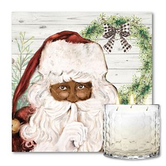 COURTSIDE MARKET Here Comes Santa Wall Art & Sugar Cookie 13.5-oz. Scented Candle Jar Set