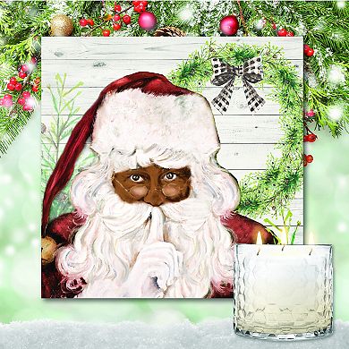 COURTSIDE MARKET Here Comes Santa Wall Art & Sugar Cookie 13.5-oz. Scented Candle Jar Set