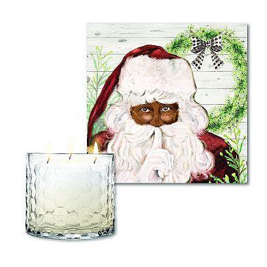COURTSIDE MARKET Here Comes Santa Wall Art & Sugar Cookie 13.5-oz. Scented Candle Jar Set