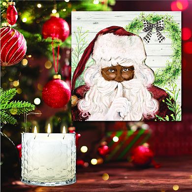 COURTSIDE MARKET Here Comes Santa Wall Art & Sugar Cookie 13.5-oz. Scented Candle Jar Set