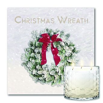 COURTSIDE MARKET Christmas Wreath Wall Art & Evergreen 13.5-oz. Scented Candle Jar Set