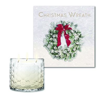 COURTSIDE MARKET Christmas Wreath Artboard & Evergreen 13.5-oz. Scented Candle Jar Set