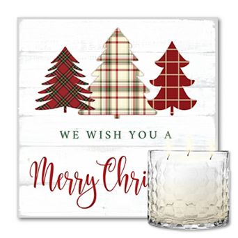COURTSIDE MARKET Christmas Plaid Wall Art & Cranberry Cobbler 13.5-oz. Scented Candle Jar Set