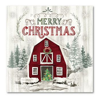 COURTSIDE MARKET Christmas Barn Wall Art & Evergreen 13.5-oz. Scented Candle Jar Set