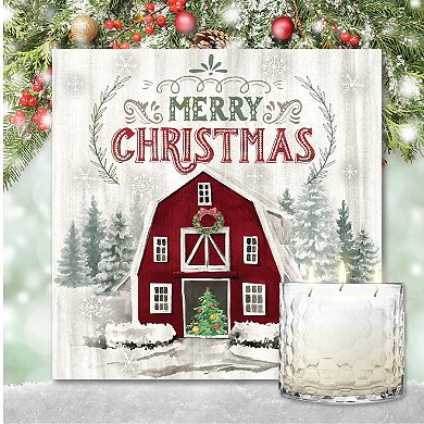 COURTSIDE MARKET Christmas Barn Wall Art & Evergreen 13.5-oz. Scented Candle Jar Set
