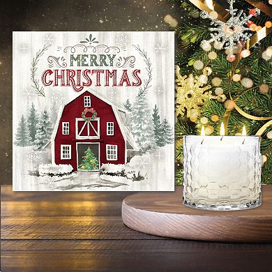 COURTSIDE MARKET Christmas Barn Wall Art & Evergreen 13.5-oz. Scented Candle Jar Set