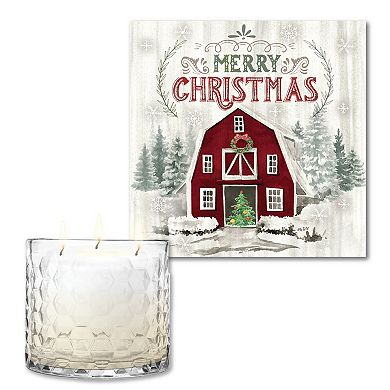 COURTSIDE MARKET Christmas Barn Wall Art & Evergreen 13.5-oz. Scented Candle Jar Set