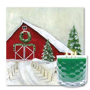 COURTSIDE MARKET Winter Barn Wall Art & Evergreen 13.5-oz. Scented Candle Jar Set