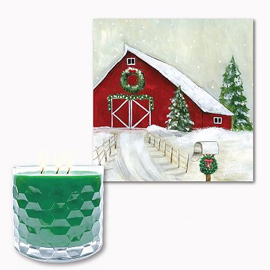 COURTSIDE MARKET Winter Barn Artboard & Evergreen 13.5-oz. Scented Candle Jar Set
