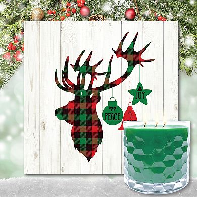 COURTSIDE MARKET Deer Plaid Wall Art & Evergreen 13.5-oz. Scented Candle Jar Set