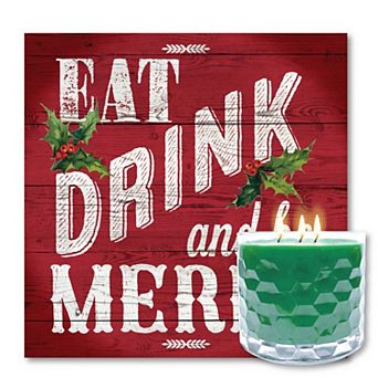COURTSIDE MARKET Eat Drink Be Merry Wall Art & Evergreen 13.5-oz. Scented Candle Jar Set