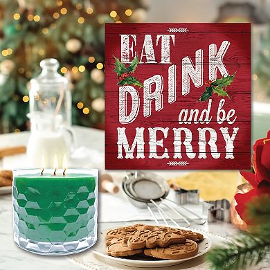 COURTSIDE MARKET Eat Drink Be Merry Wall Art & Evergreen 13.5-oz. Scented Candle Jar Set