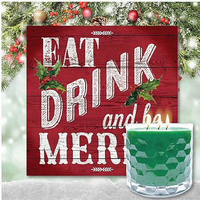 COURTSIDE MARKET Eat Drink Be Merry Wall Art & Evergreen 13.5-oz. Scented Candle Jar Set