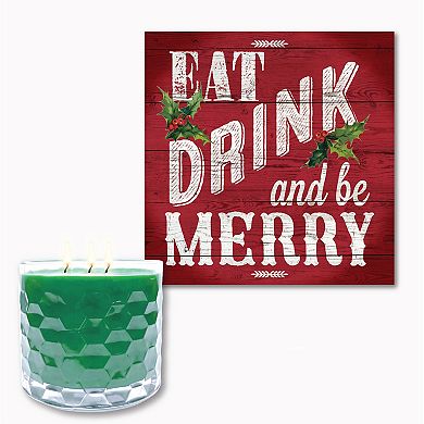 COURTSIDE MARKET Eat Drink Be Merry Wall Art & Evergreen 13.5-oz. Scented Candle Jar Set