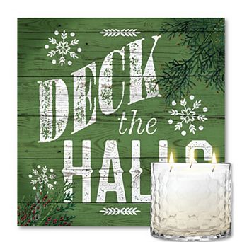COURTSIDE MARKET Deck The Halls Wall Art & Evergreen 13.5-oz. Scented Candle Jar Set