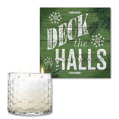 COURTSIDE MARKET Deck The Halls Wall Art & Evergreen 13.5-oz. Scented Candle Jar Set