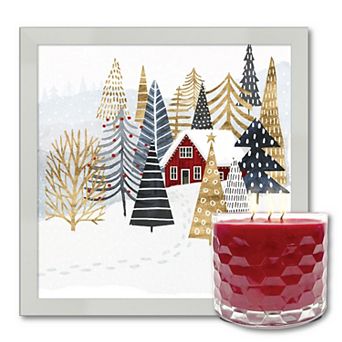 COURTSIDE MARKET Chalet I Framed Wall Art & Winter Cranberry 13.5-oz. Scented Candle Jar Set