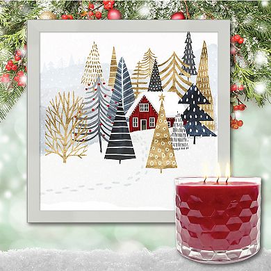 COURTSIDE MARKET Chalet I Framed Wall Art & Winter Cranberry 13.5-oz. Scented Candle Jar Set