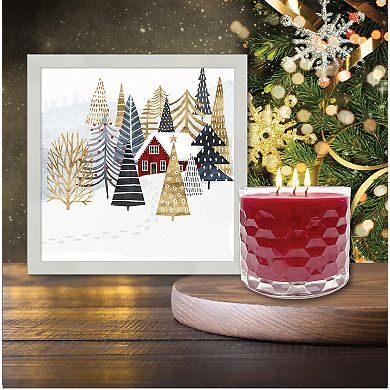 COURTSIDE MARKET Chalet I Framed Wall Art & Winter Cranberry 13.5-oz. Scented Candle Jar Set