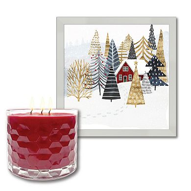 COURTSIDE MARKET Chalet I Framed Wall Art & Winter Cranberry 13.5-oz. Scented Candle Jar Set