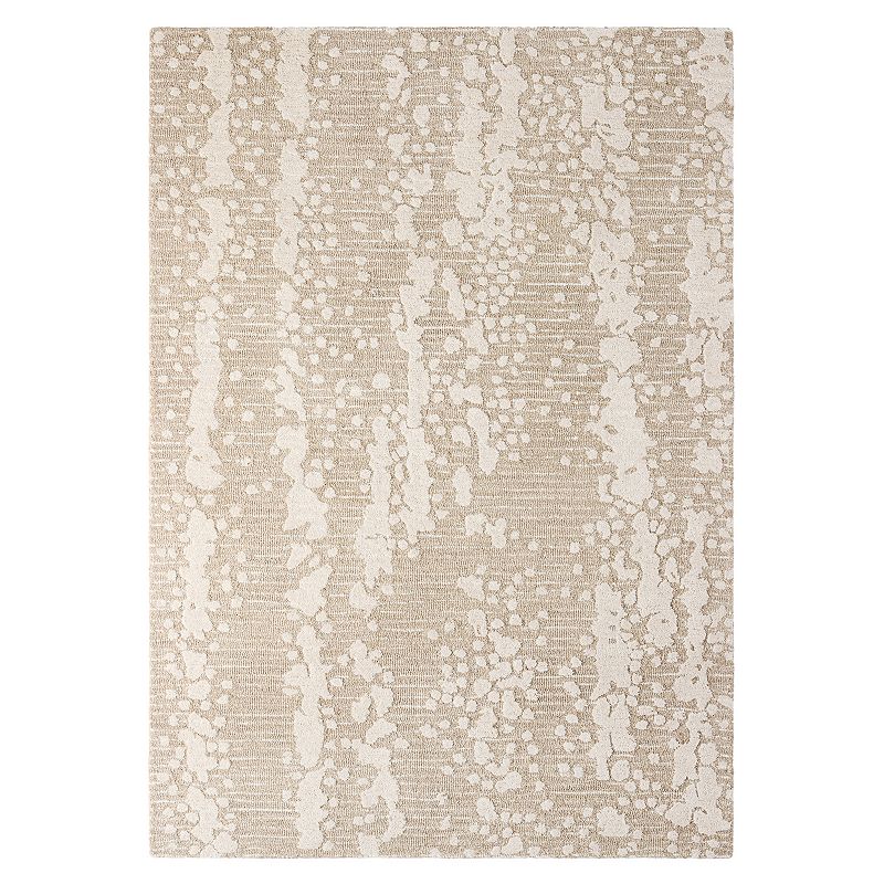 NICOLE MILLER NEW YORK Mod Weave Abstract Knotted Texture Handcrafted Area Rug  100% Wool Rug  Taupe  5 x7’