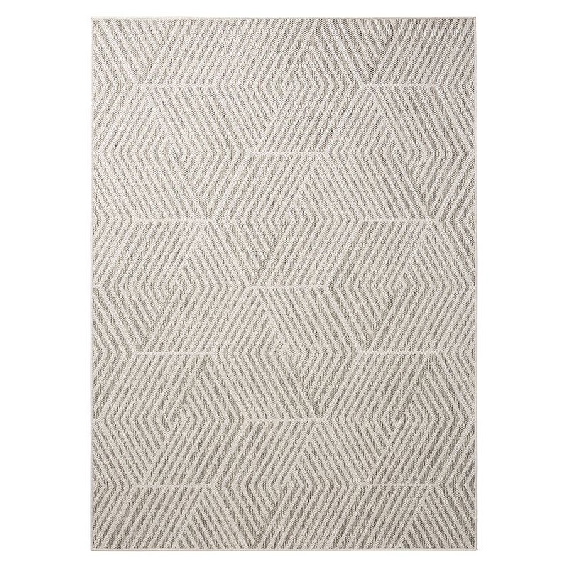 NICOLE MILLER NEW YORK Patio Country Ombre Geo Indoor Outdoor Area Rug  UV Fade Resistant  Low Pile  Grey/Cream  7 9 x10 2