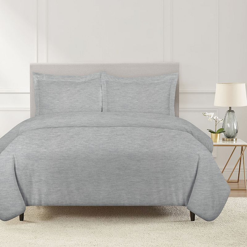 Pointehaven Brushed Soft Cotton Flannel Oversized Duvet Cover Set With Shams, Grey Gray