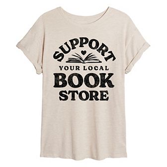 Juniors' Support Your Local Bookstore Oversized Tee