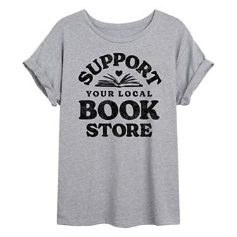 Juniors' Support Your Local Bookstore Oversized Tee