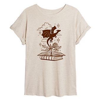 Juniors' Dragon & Book Fantasy Oversized Tee