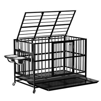 LOVMOR 37-inch Heavy Duty Dog Crate with Stainless Steel Bowls
