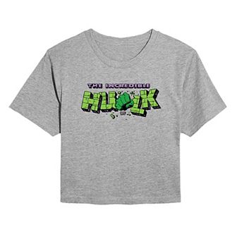 Juniors' Marvel The Incredible Hulk Logo Cropped Tee