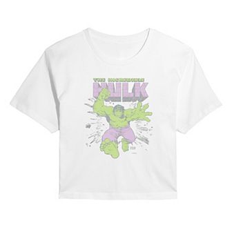 Juniors' Marvel The Incredible Hulk Distressed Graphic Cropped Tee