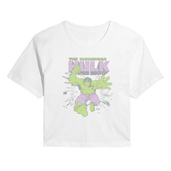 Juniors' Marvel The Incredible Hulk Distressed Graphic Cropped Tee