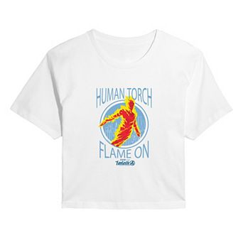 Juniors' Marvel The Fantastic Four Human Torch Flame On Cropped Tee