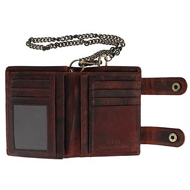 CTM Men's Leather American Flag Bifold Chain Wallet with Snap Closure