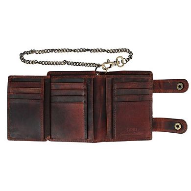 CTM Men's Leather American Flag Bifold Chain Wallet with Snap Closure