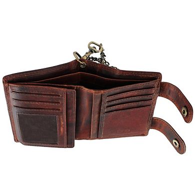 CTM Men's Leather American Flag Bifold Chain Wallet with Snap Closure