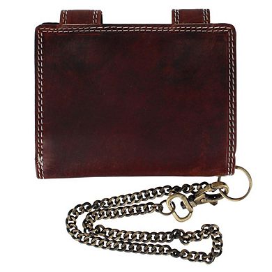 CTM Men's Leather American Flag Bifold Chain Wallet with Snap Closure