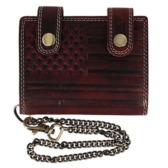 CTM Men's Leather American Flag Bifold Chain Wallet with Snap Closure