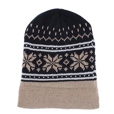 CTM Men's Snowflake Pattern Winter Knit Beanie Hat