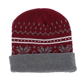 CTM Men's Snowflake Pattern Winter Knit Beanie Hat
