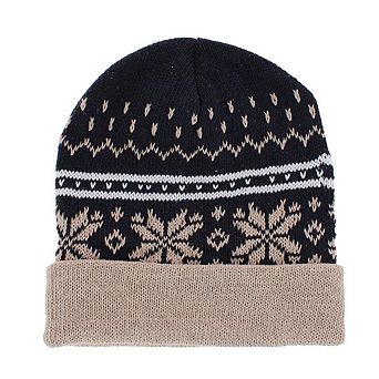 CTM Men's Snowflake Pattern Winter Knit Beanie Hat