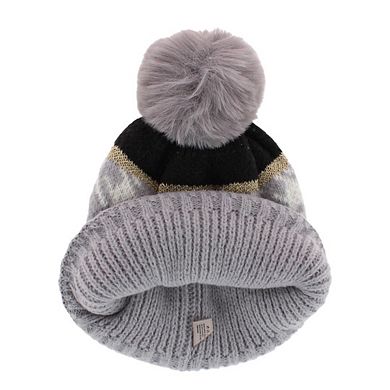 CTM Women's Knit Houndstooth Pattern Winter Beanie Hat with Pom