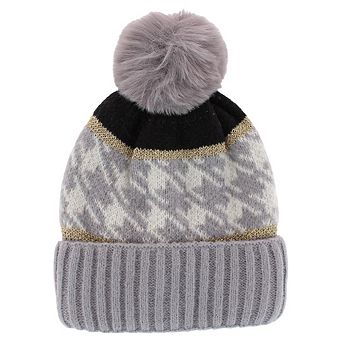 CTM Women's Knit Houndstooth Pattern Winter Beanie Hat with Pom