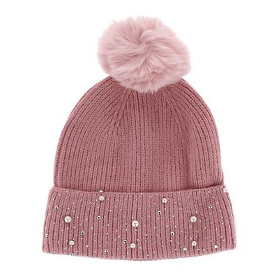 CTM Women's Embellished Knit Winter Beanie and Touchscreen Glove Set